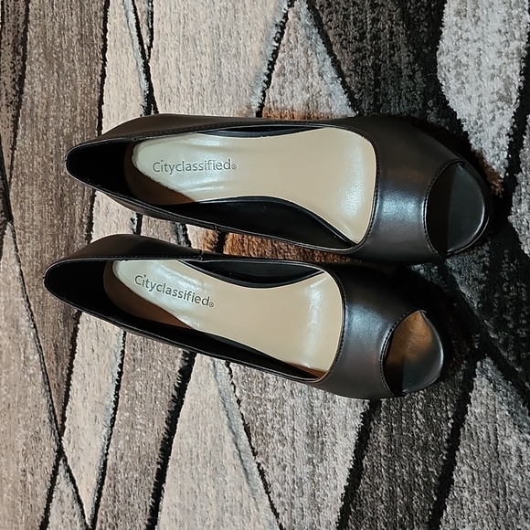 CHESS CITY CLASSIFIED BLACK PEEP-TOE HEEL PUMP STILETTO SHOE SIZE 8.5 - Picture 2 of 12